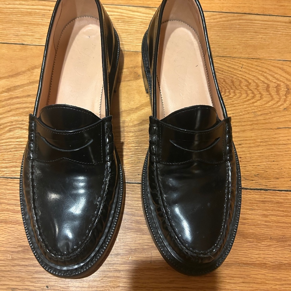 J.crew black leather lug sole loafers 10.5